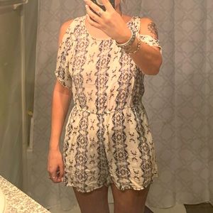 White and tribal print off the shoulder romper